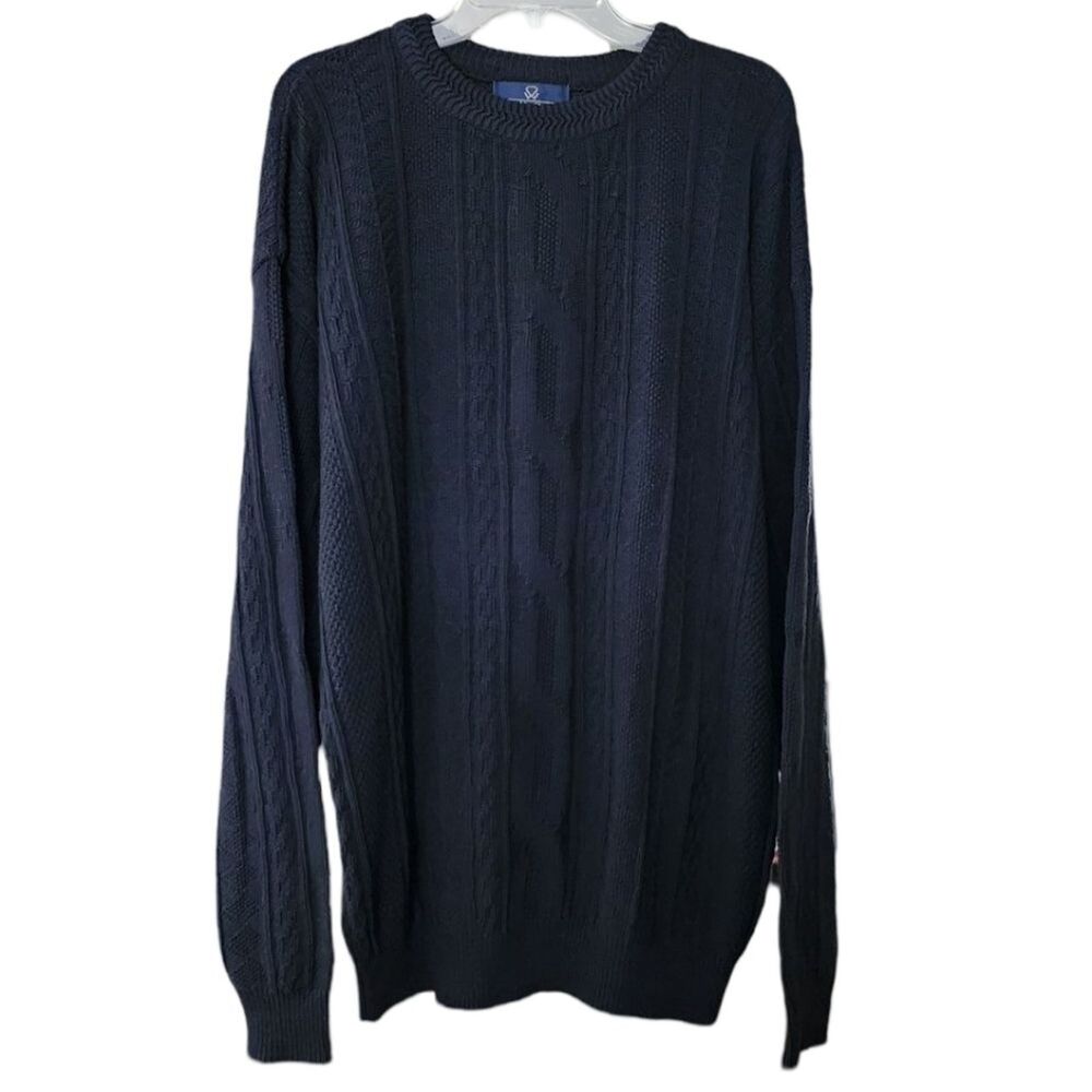 Enro Traditions Men's 1XL Tall Cable Knit Grandpa Sweater Navy 100%‎ Cotton